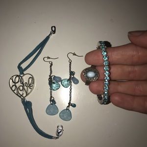 Teal Jewelry Set- 2 bracelets, earrings, & a ring!